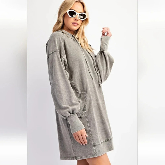 New Easel Mineral Washed Hoodie Pullover Dress - Picture 4 of 7
